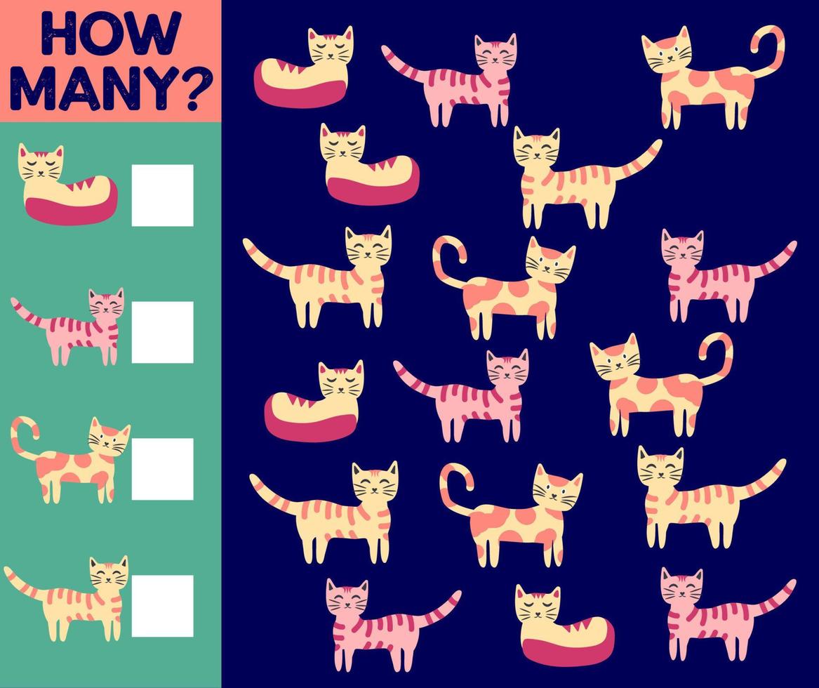 How many Cat, game for children. printable worksheet vector