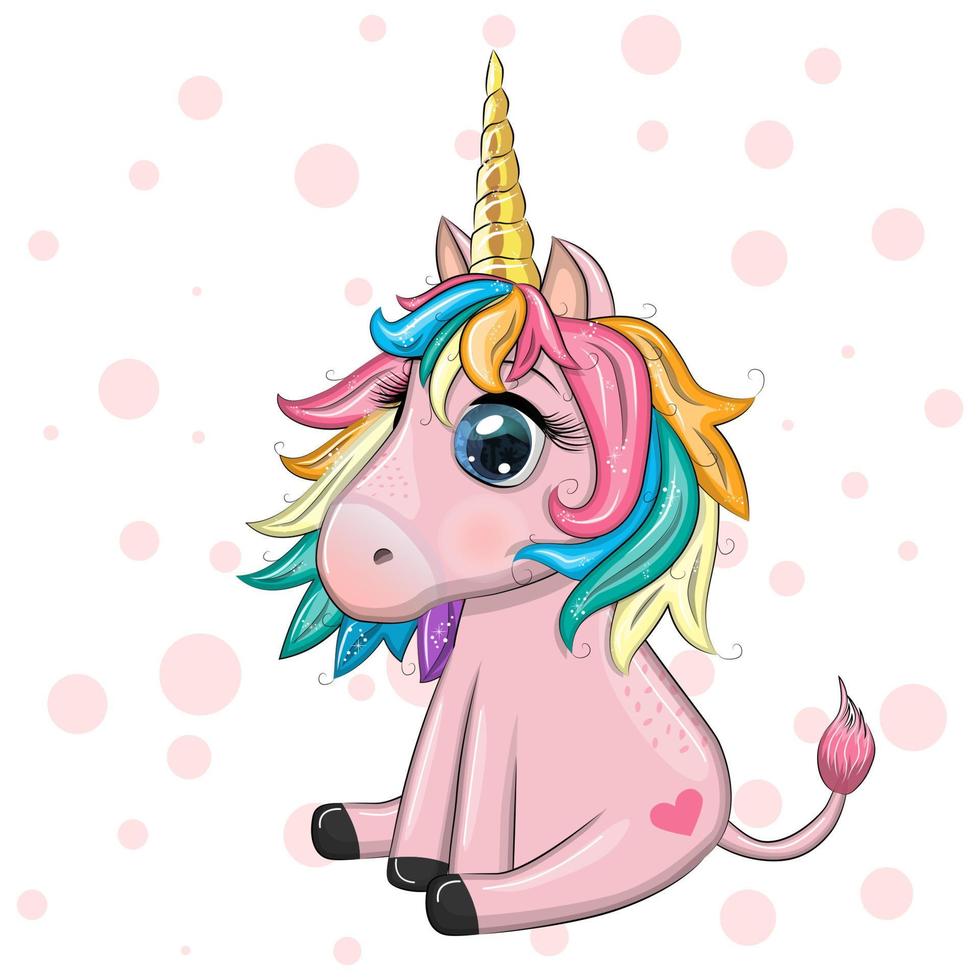 pony unicornio rosa sentado. linda tarjeta de bebé, niña con ojos grandes vector