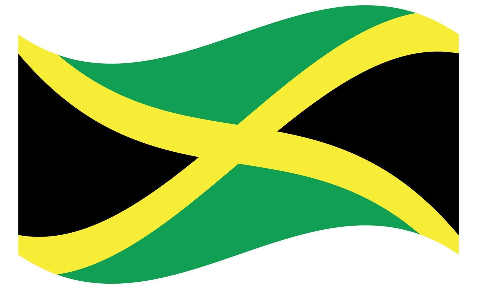 Waving flag of Jamaica. Fluttering textile jamaican flag. The Cross, Black, green, and gold vector