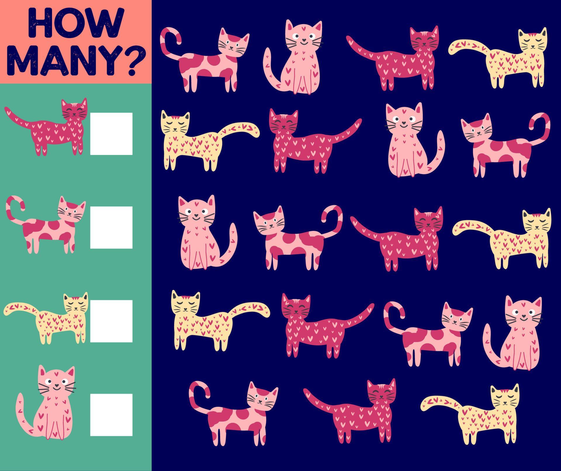 How many Cat, game for children. printable worksheet 11823644 Vector