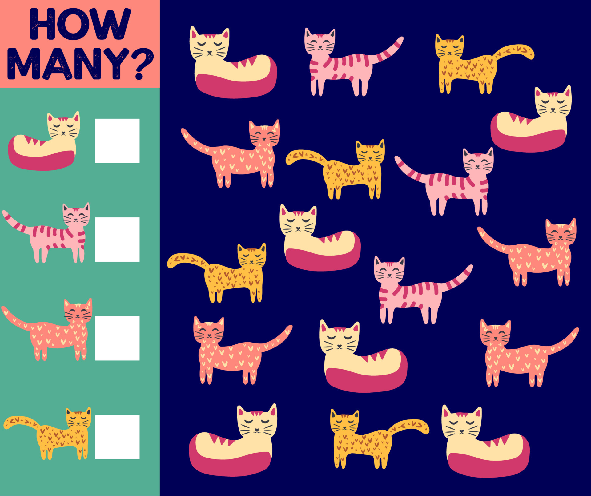 how-many-cat-game-for-children-printable-worksheet-11823674-vector
