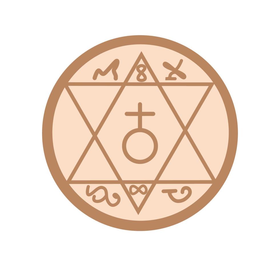 Father's pentacle, a Slavic symbol decorated with an ornament in a wreath of Scandinavian weaving. Beige trendy vector