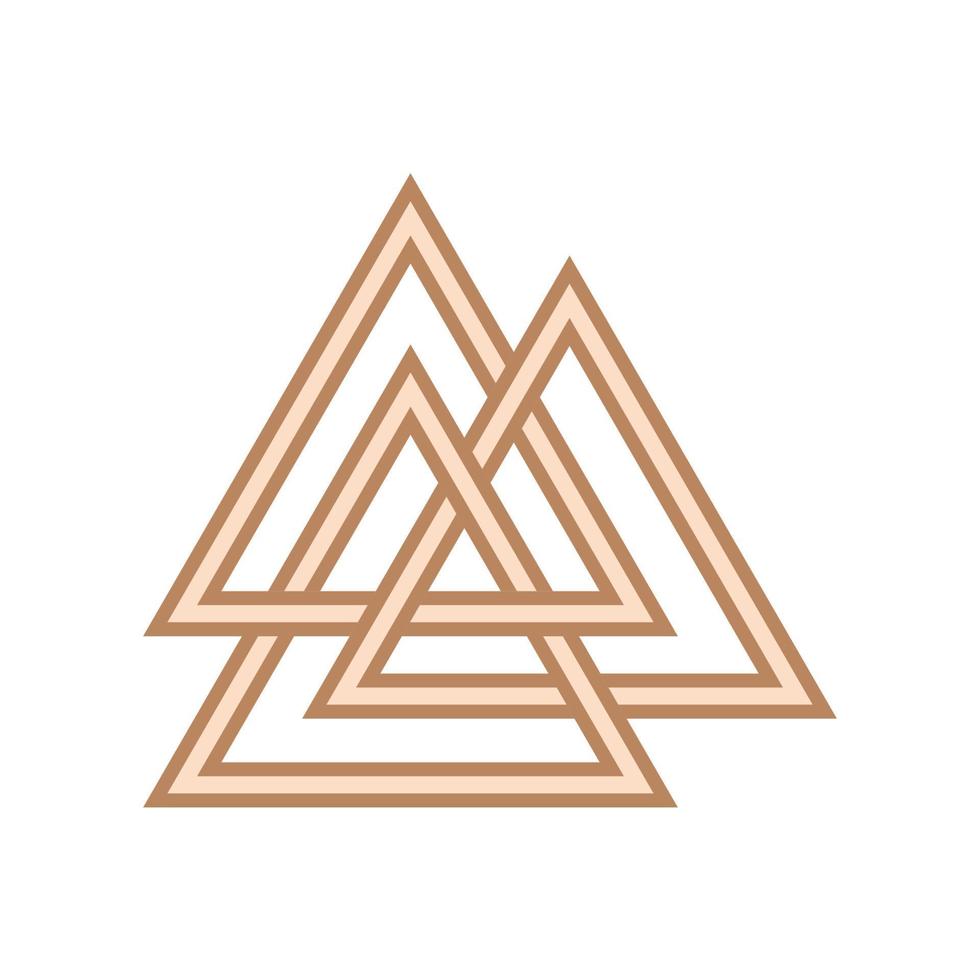 Walknut, sign of God Odin, decorated with ornaments in a wreath of Scandinavian weaving. Pendant. Beige trendy vector