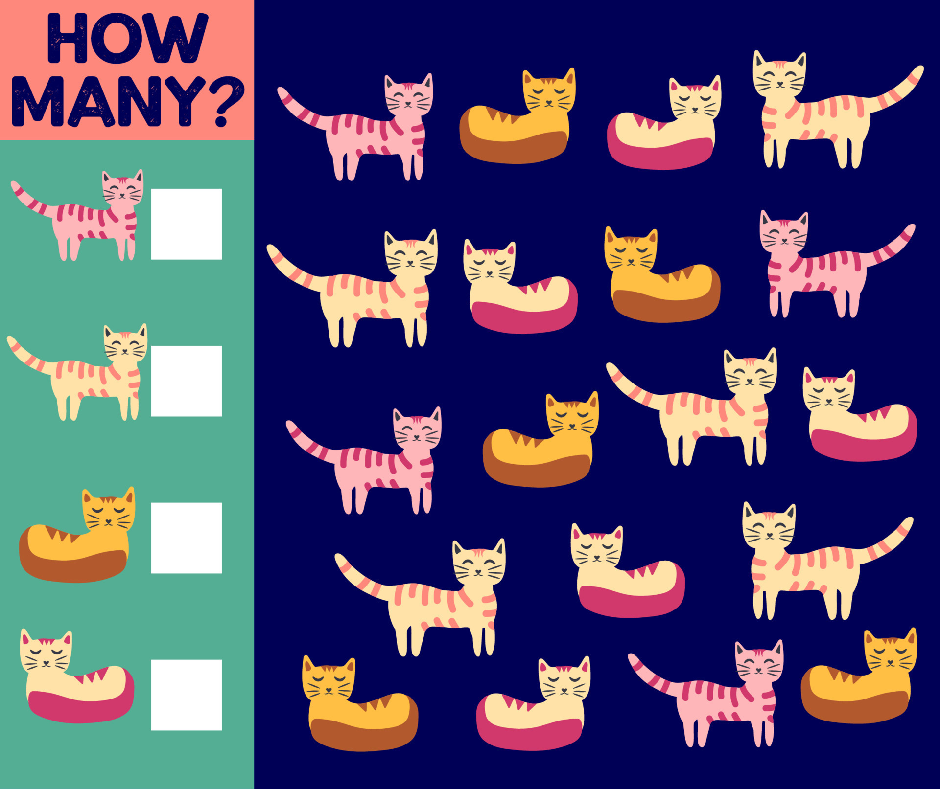 How many Cat, game for children. printable worksheet 11823807 Vector Art at Vecteezy