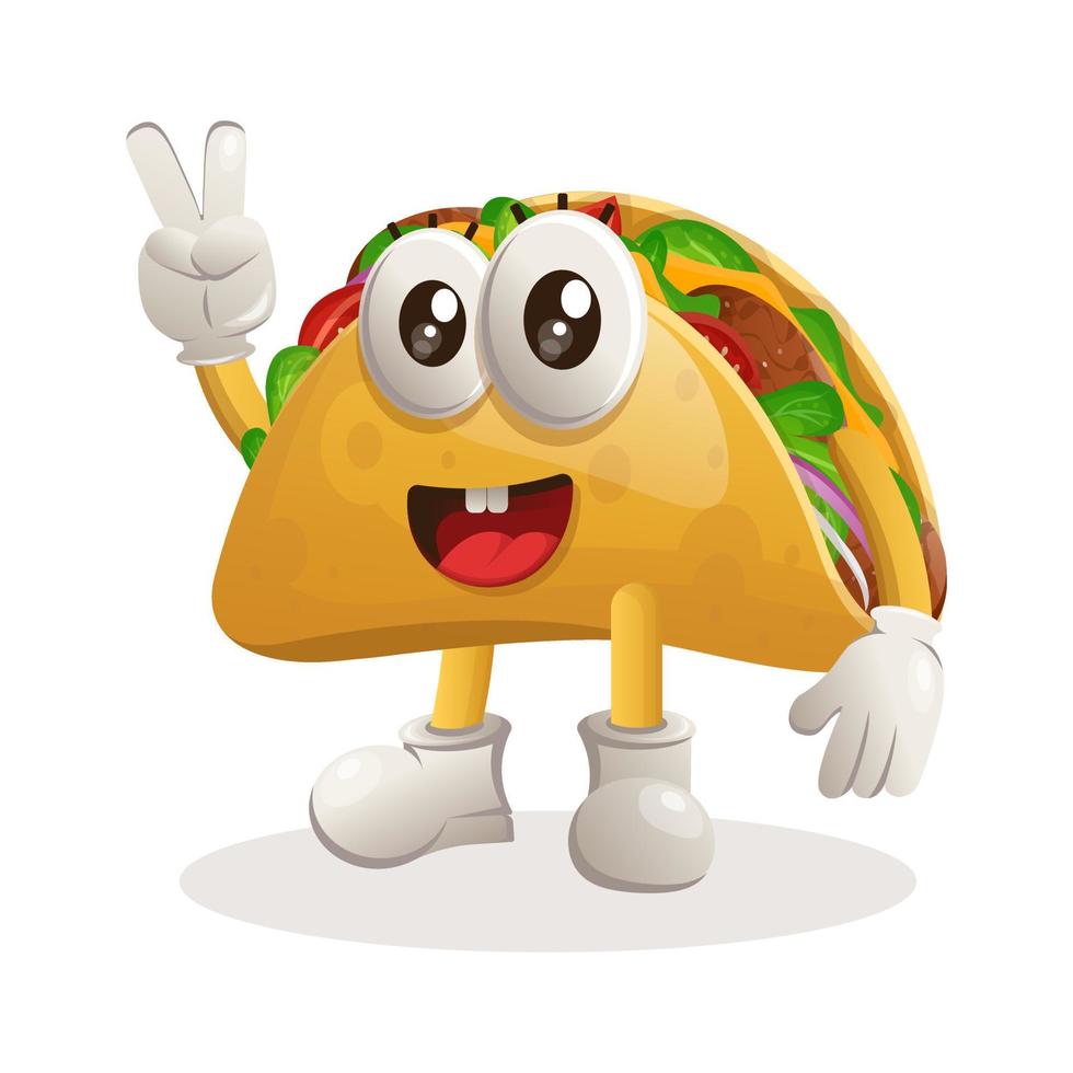 Cute taco mascot with peace hand vector
