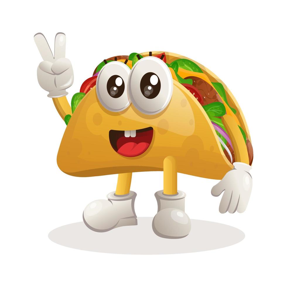 linda mascota de taco con la mano de la paz vector