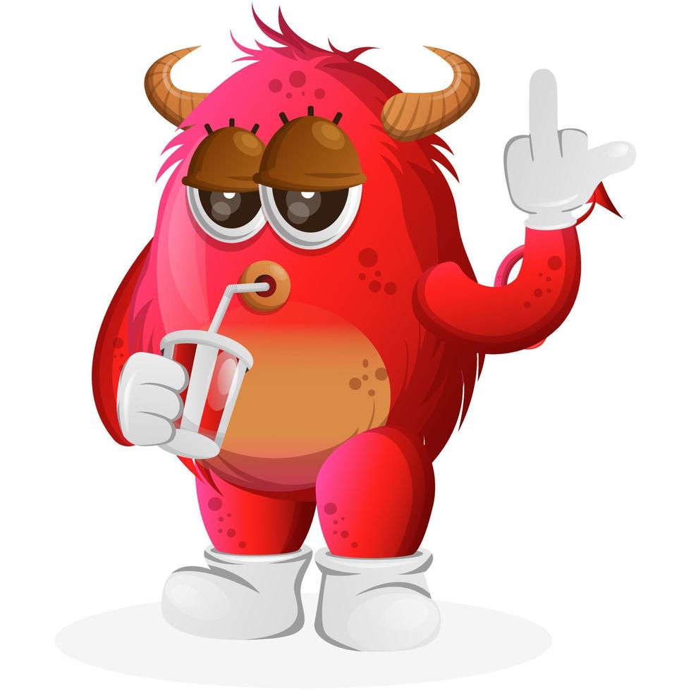 Vector Cute red monster showing middle fingers