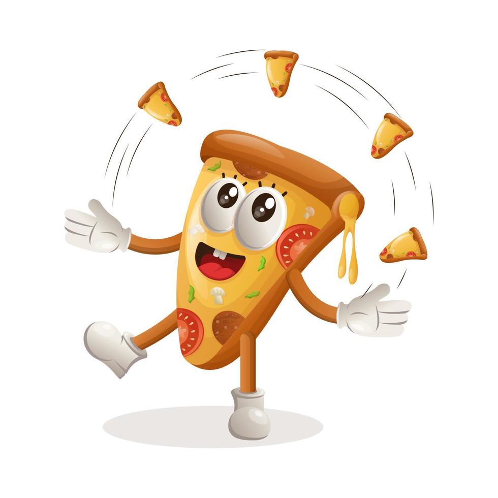 Cute pizza mascot freestyle with pizza vector