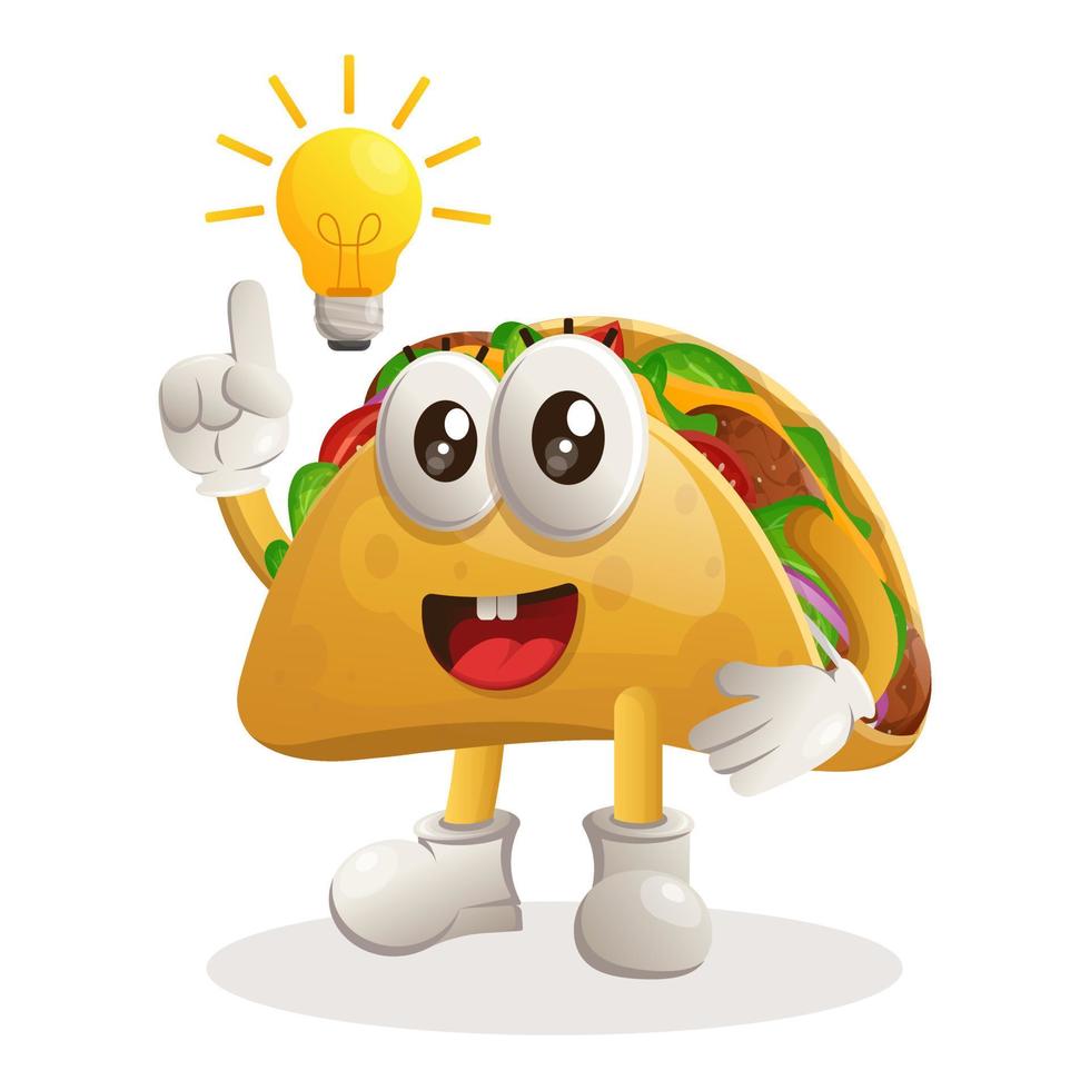 Cute taco mascot got an idea, bulb idea, inspiration vector