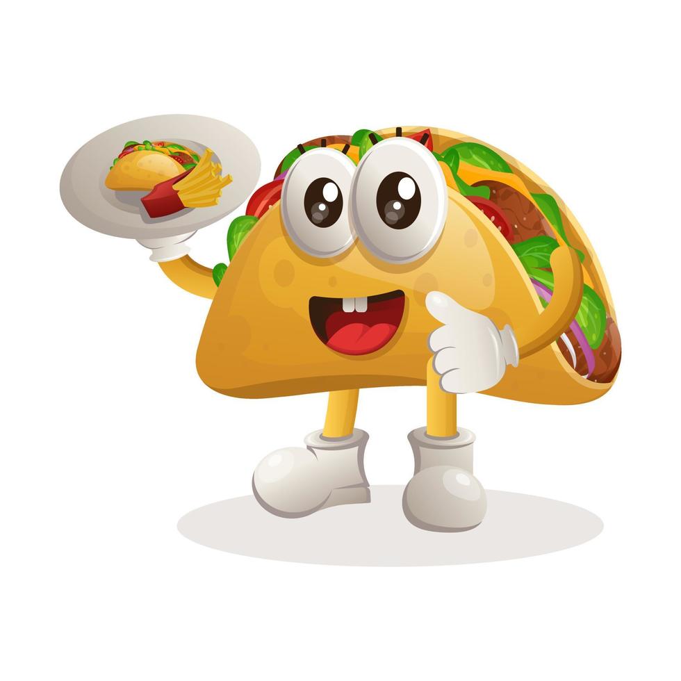 Cute taco mascot serving food, waiters vector