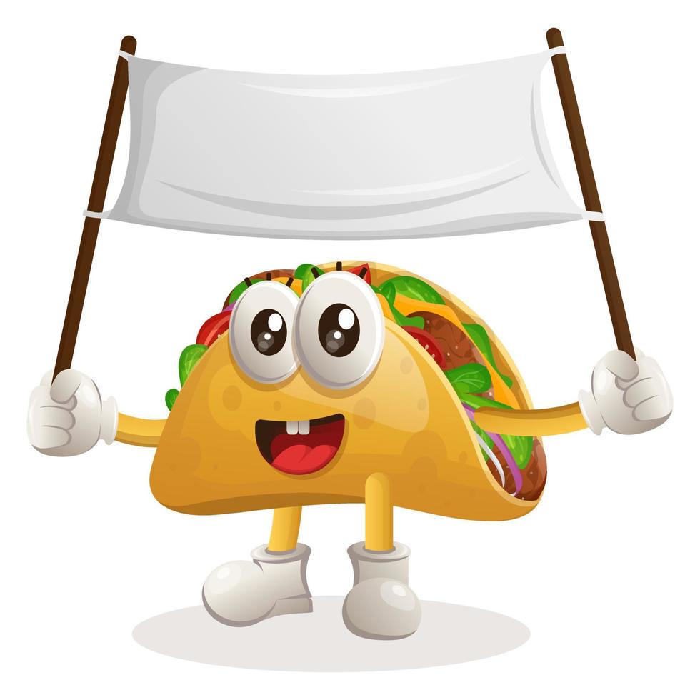 Cute taco holding blank banner vector