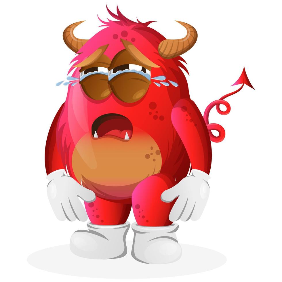 Vector Cute red monster crying