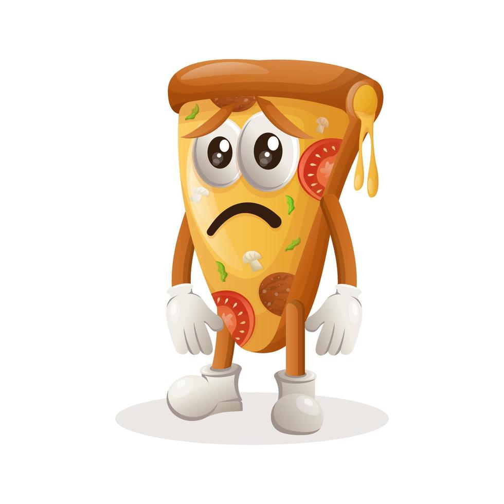 Cute pizza mascot with sad expression vector