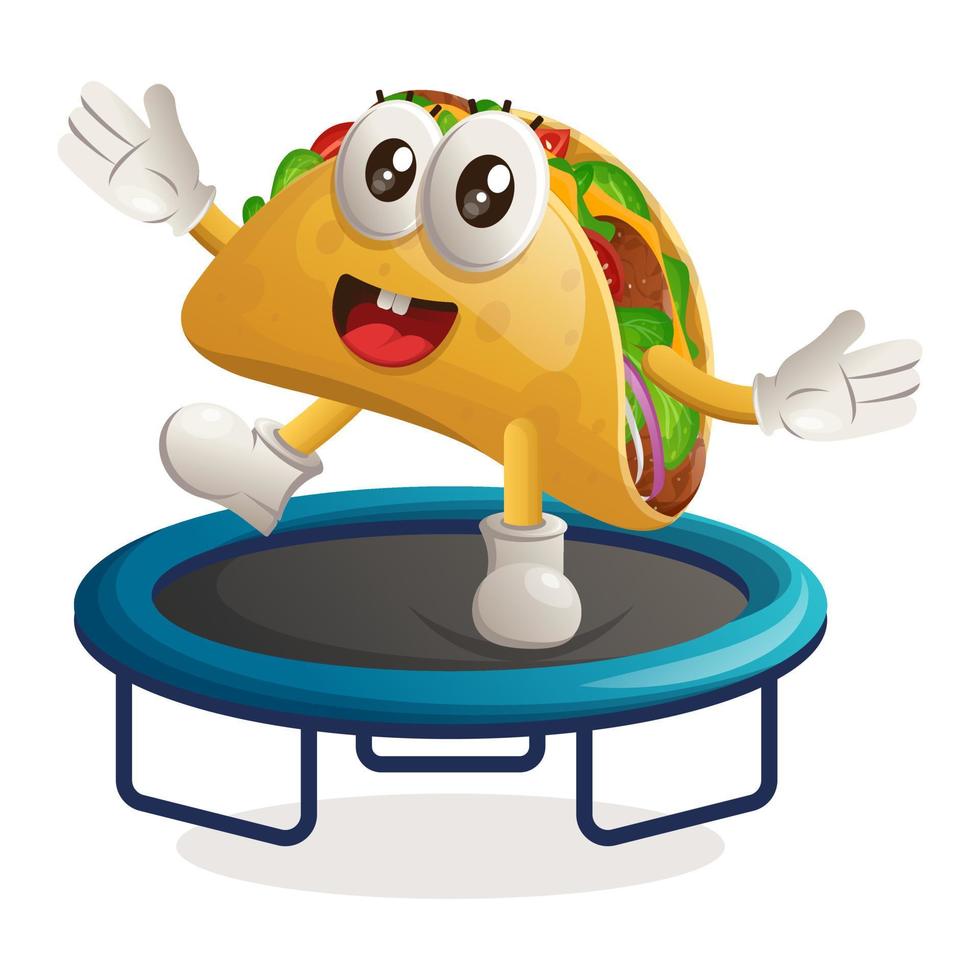 linda mascota de taco jugando al juego de trampolín vector