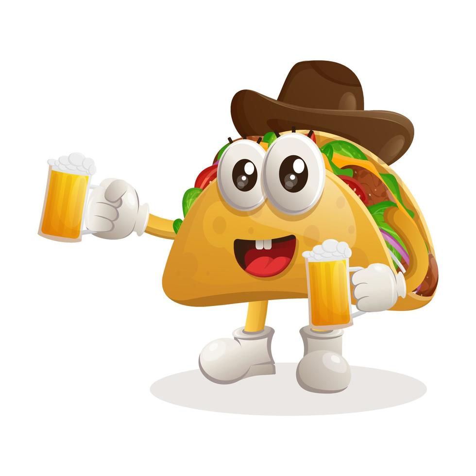 Cute taco celebrate oktoberfest with holding beer vector