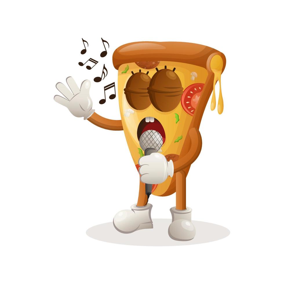 linda mascota de pizza cantando, canta una canción vector