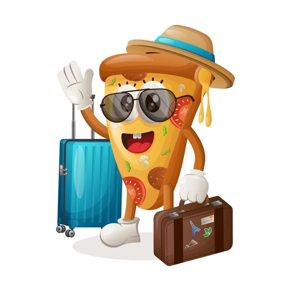 Cute pizza mascot on vacation vector