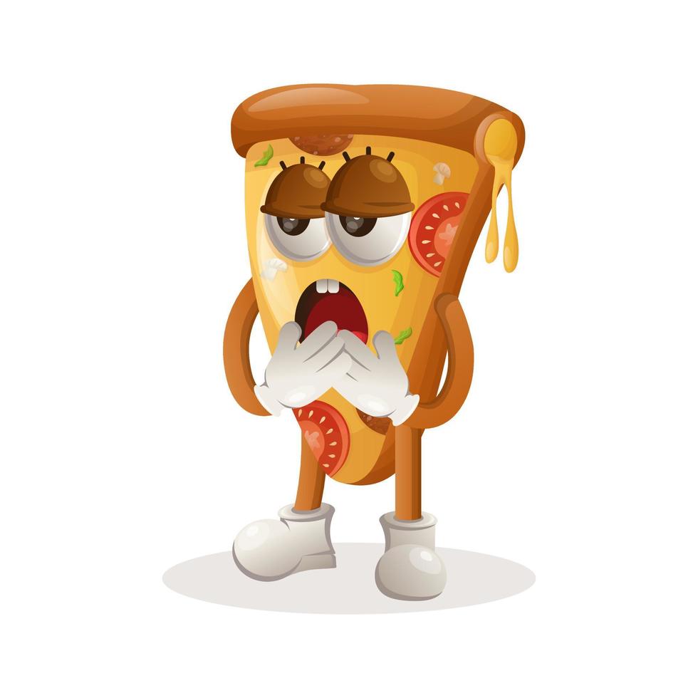 Cute pizza mascot with bored expression vector