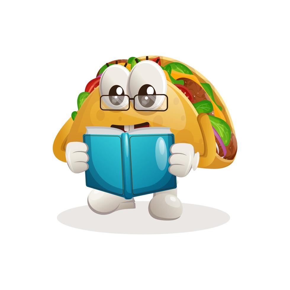 Cute taco mascot reading a book vector