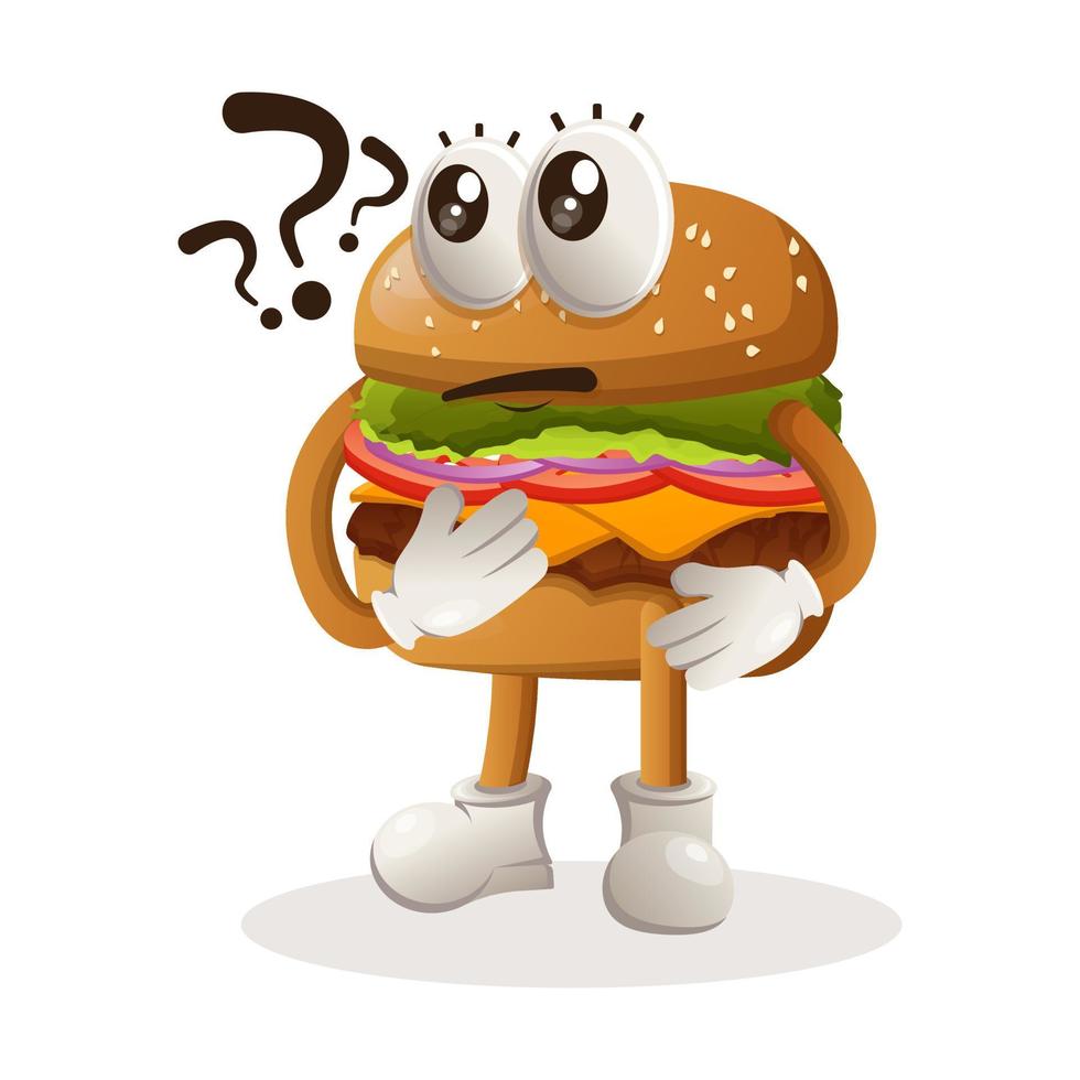 Cute burger asking questions vector