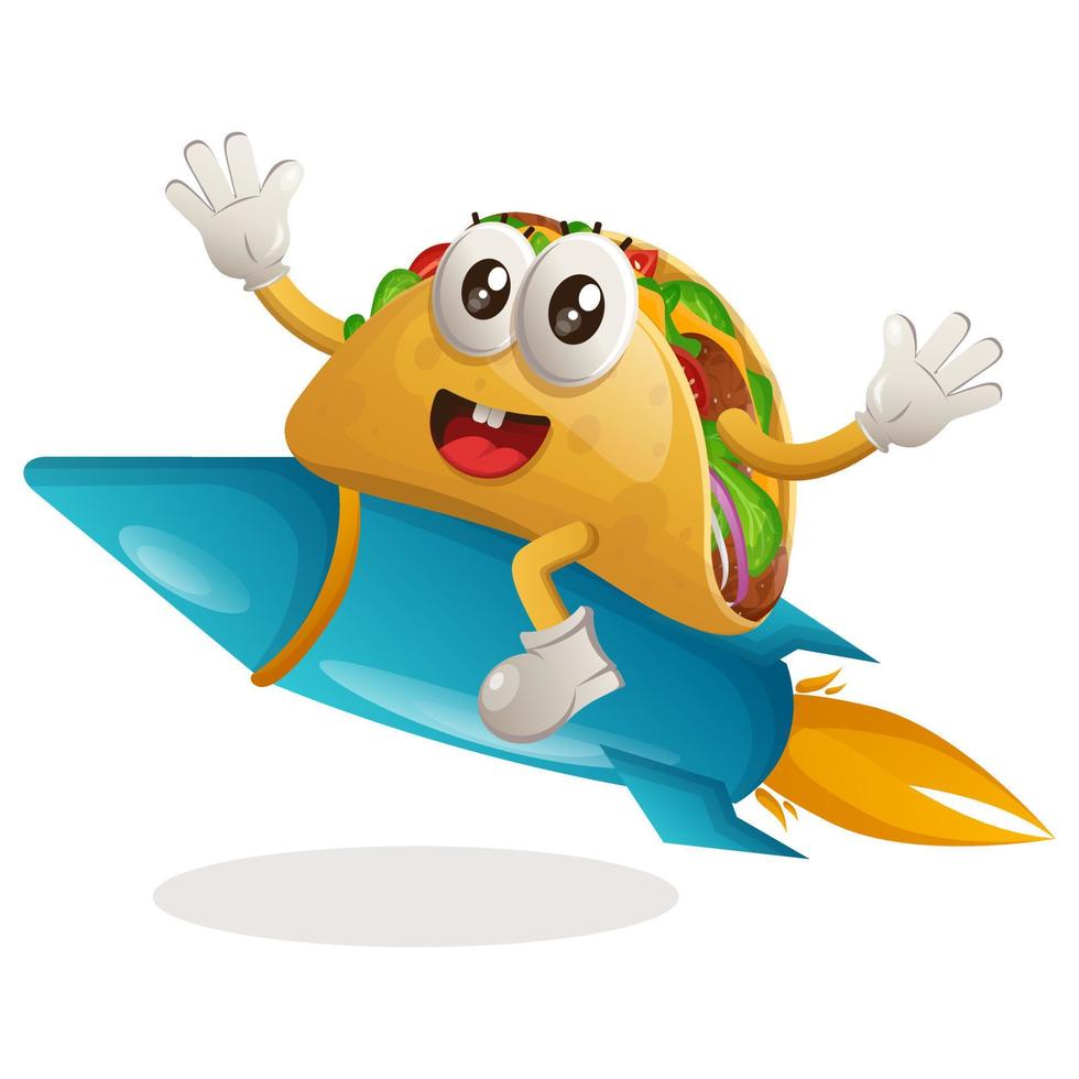 lindo taco volando en cohete vector