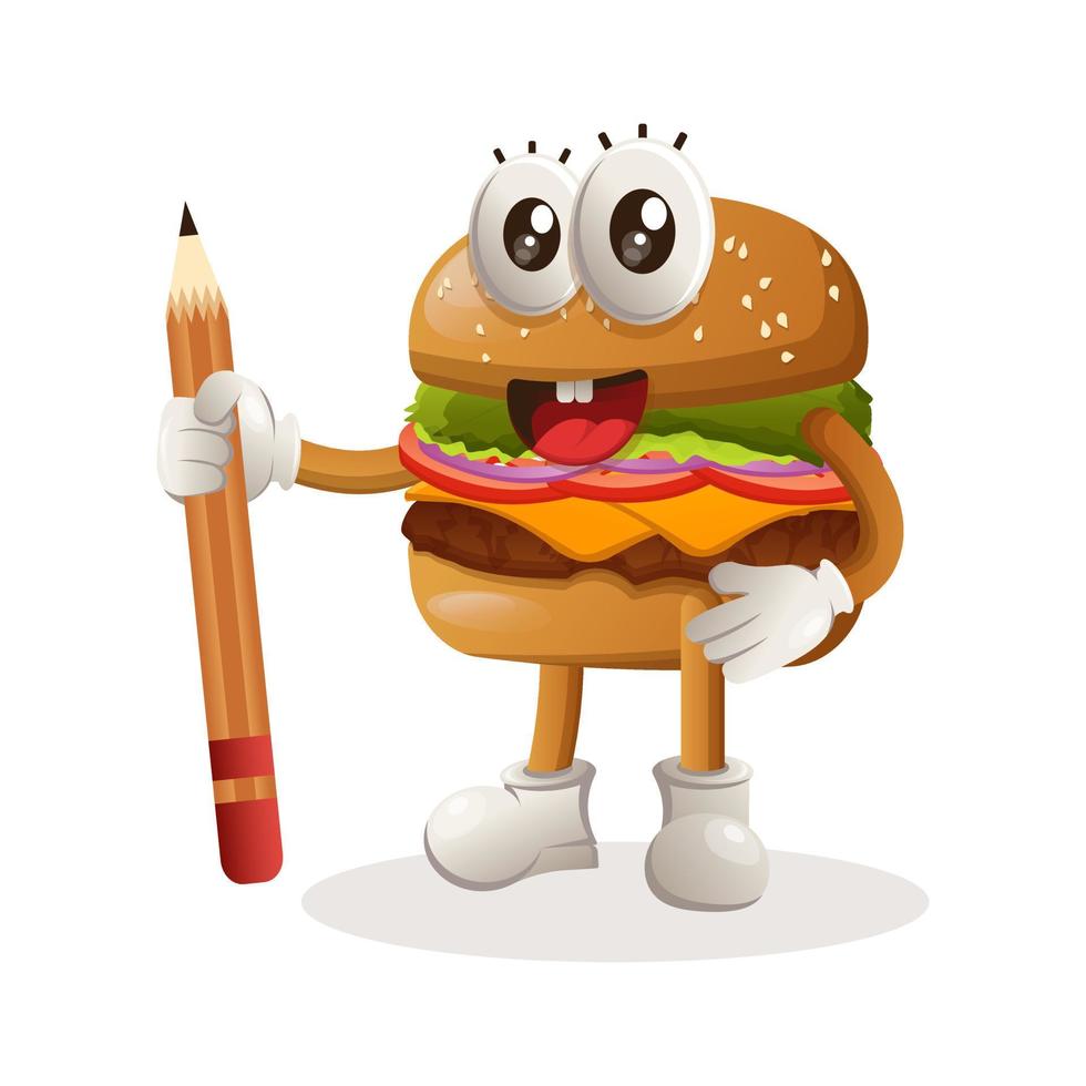 Cute burger holding pencil vector