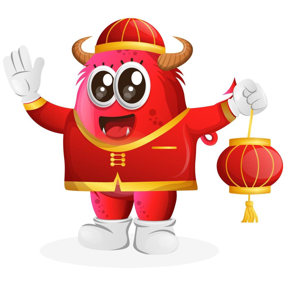 Vector Cute red monster celebrate chinese new year