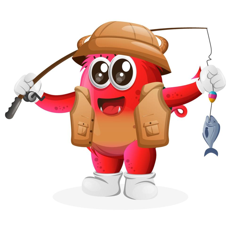 Vector Cute red monster fishing