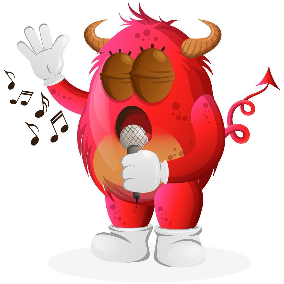 Vector Cute red monster singing, sing a song