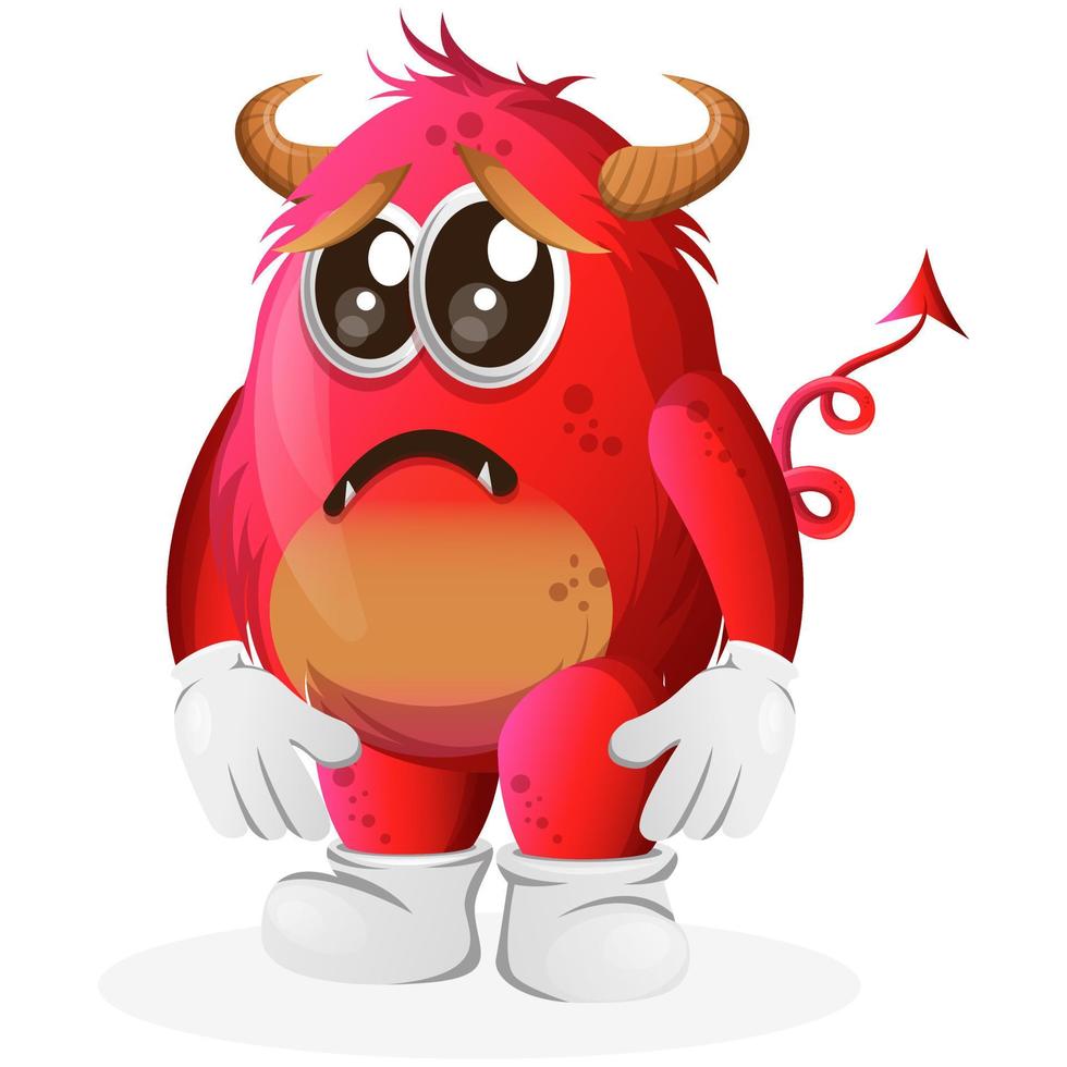 Vector Cute red monster with sad expression