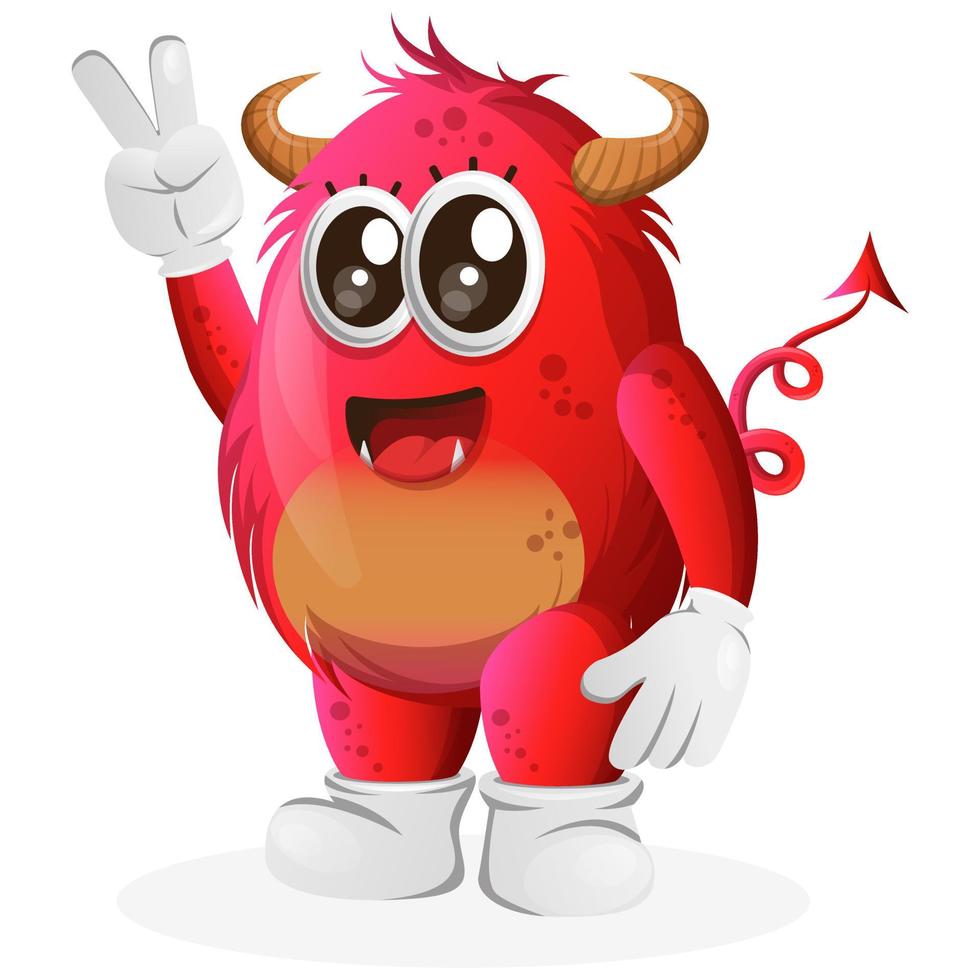 Vector Cute red monster with peace hand