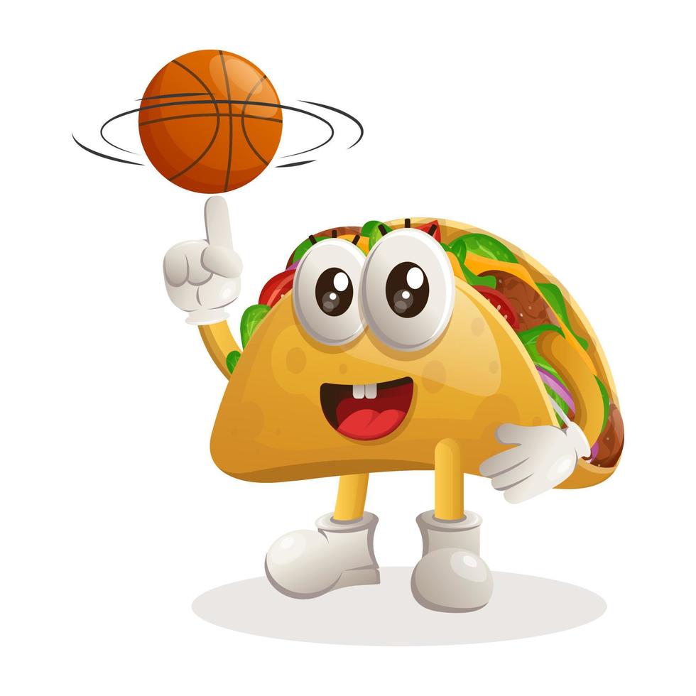 linda mascota de taco jugando baloncesto, estilo libre con pelota vector