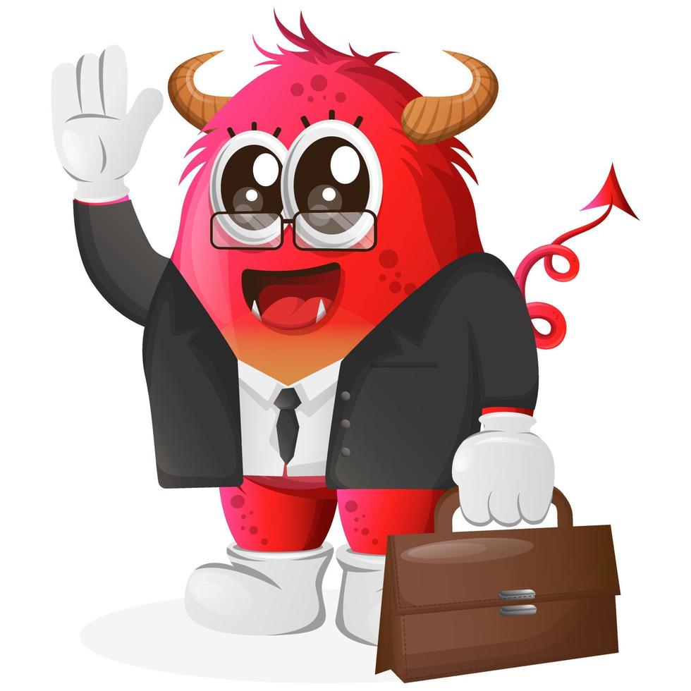 Vector Cute red monster businessman