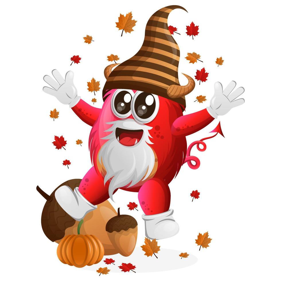 vector lindo monstruo rojo celebrar otoño