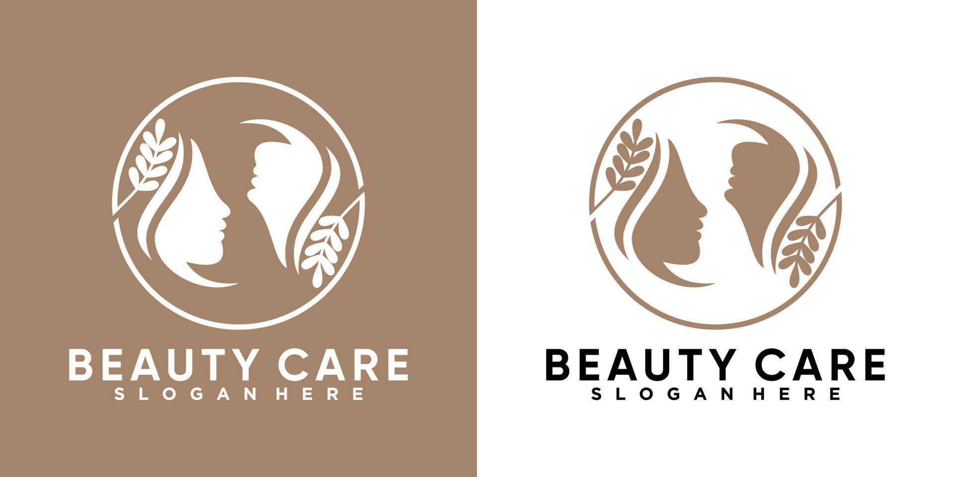 diseño de logotipo de cuidado de belleza con arte lineal y concepto creativo vector