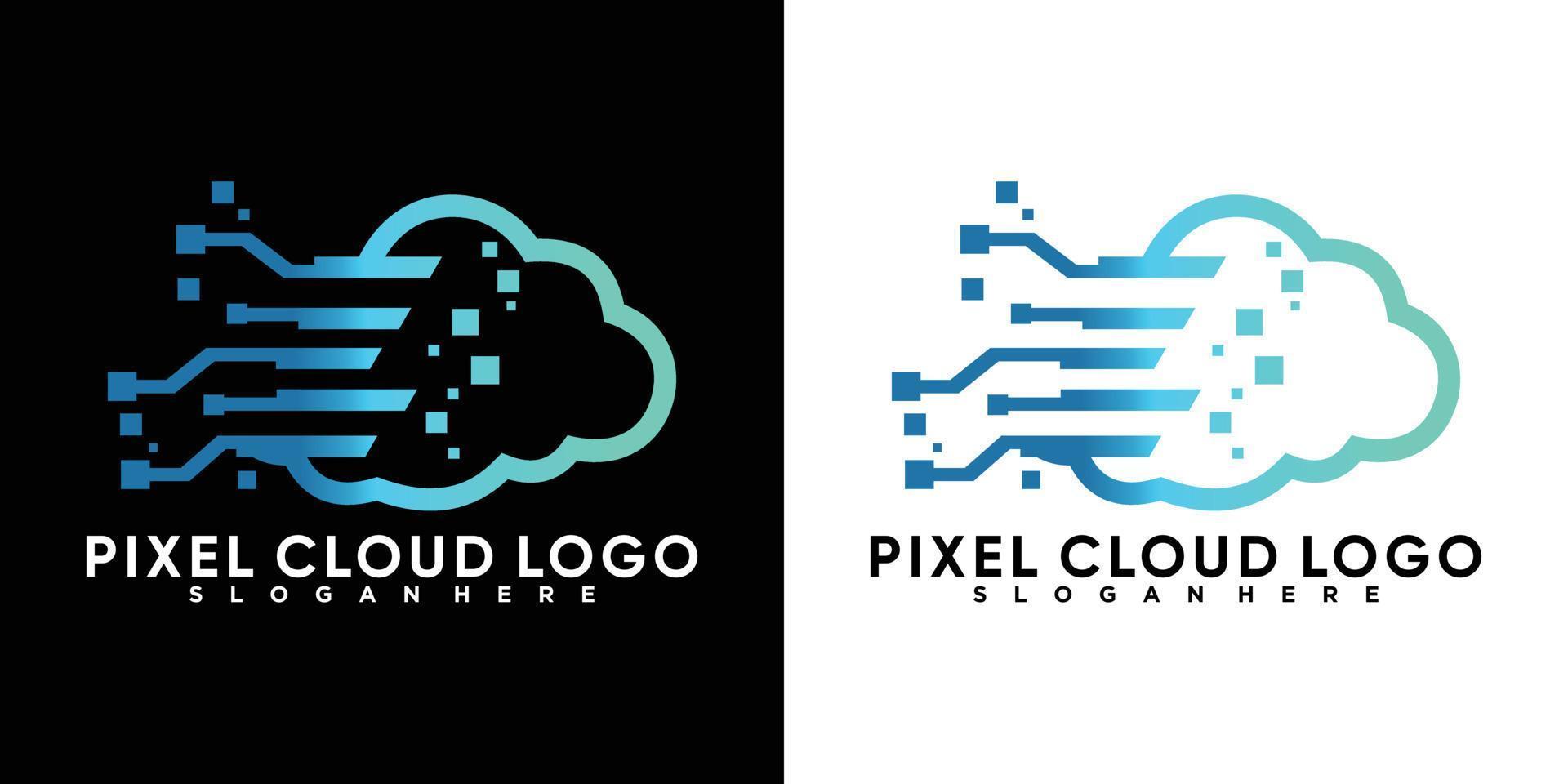 pixel cloud logo design with style and cretive concept vector