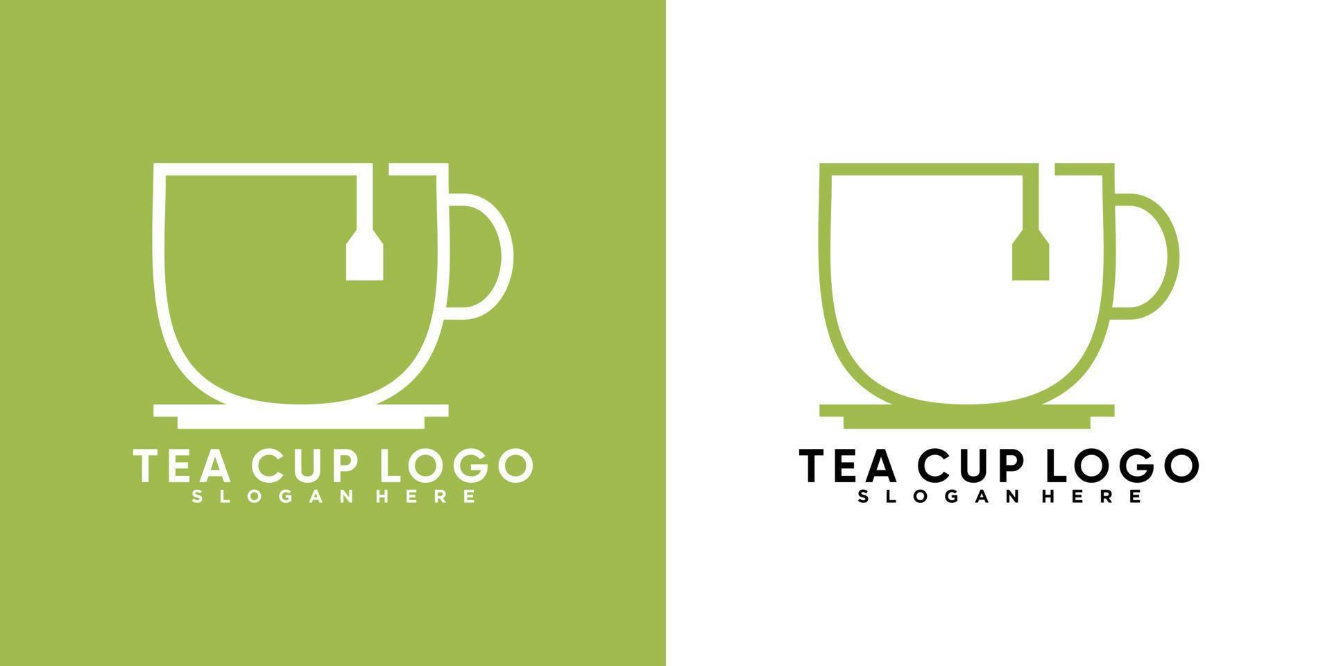 diseño de logotipo de taza de té con estilo y concepto creativo vector