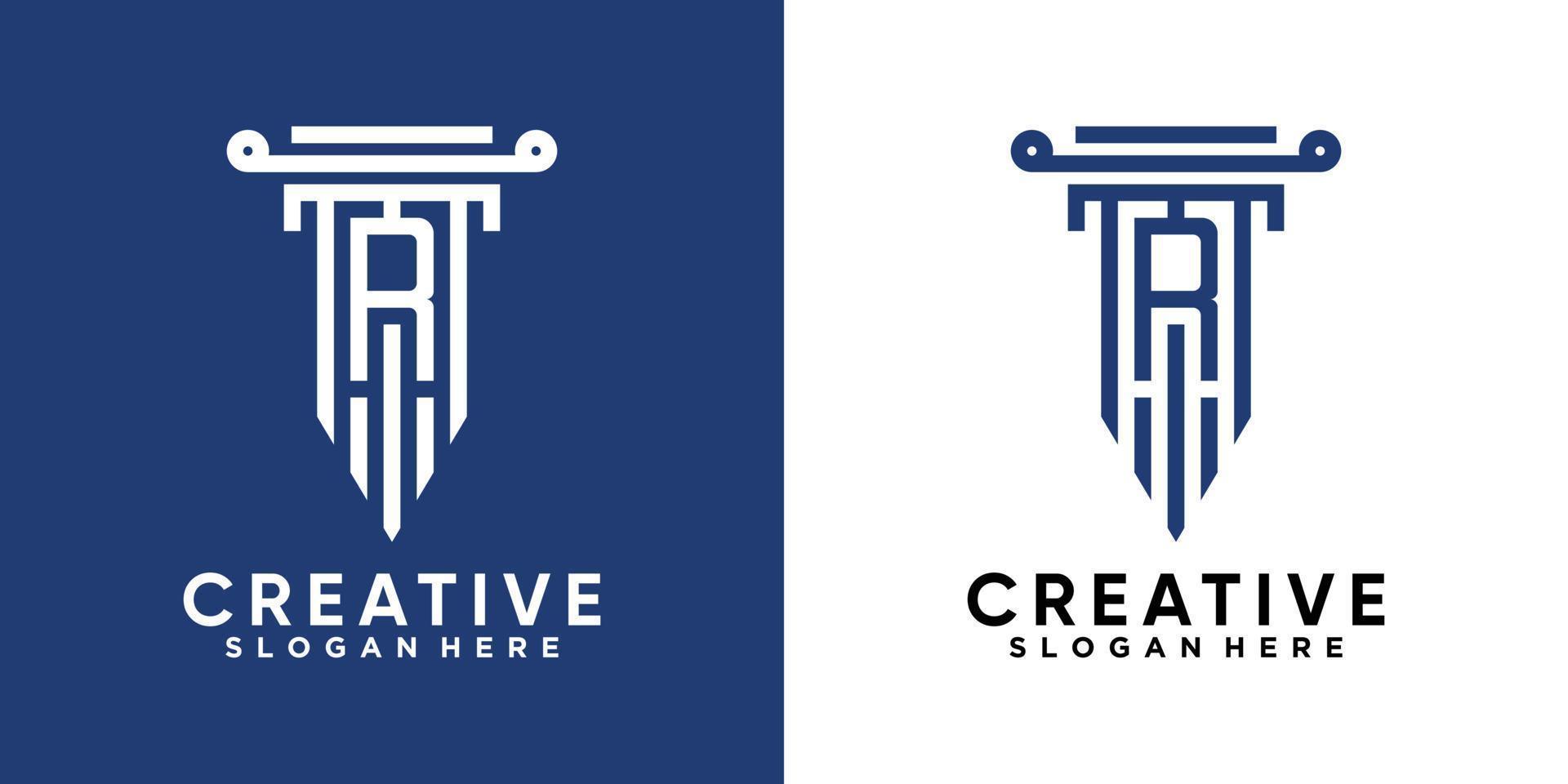 pillar and latter r logo design with creative concept vector