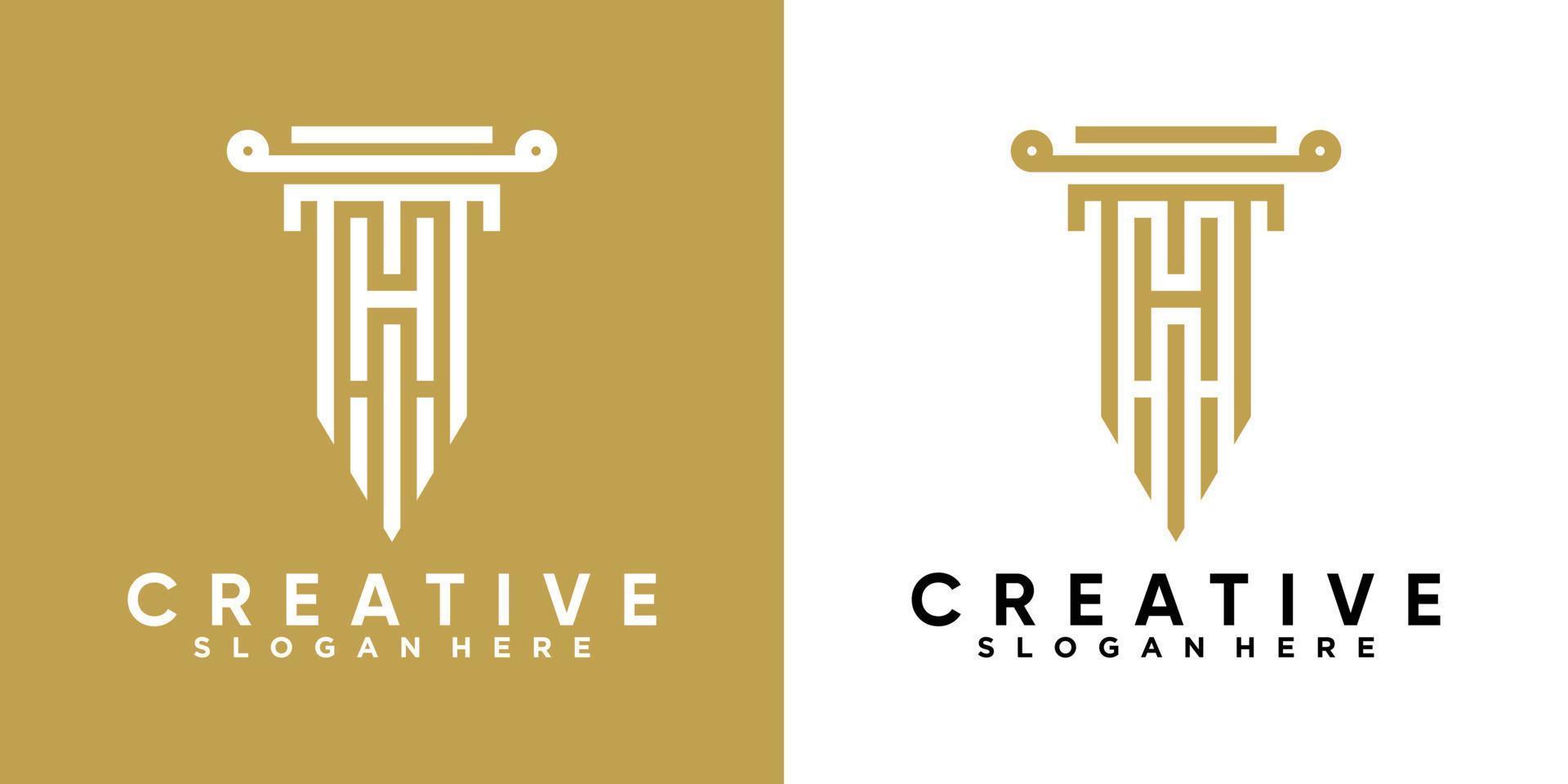 pillar and latter h logo design with creative concept vector