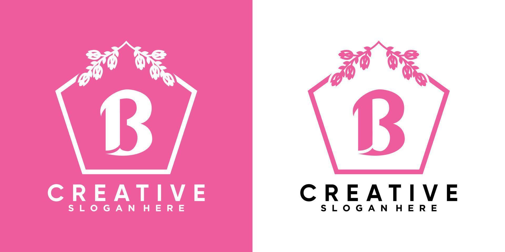 flower and latter b logo design with style and creative concept vector
