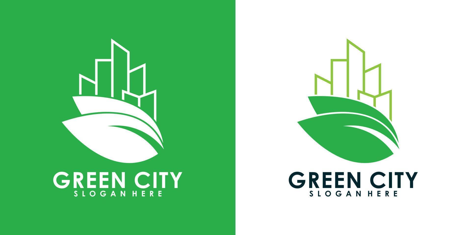 diseño de logotipo de ciudad verde vector premium de estilo moderno blanco