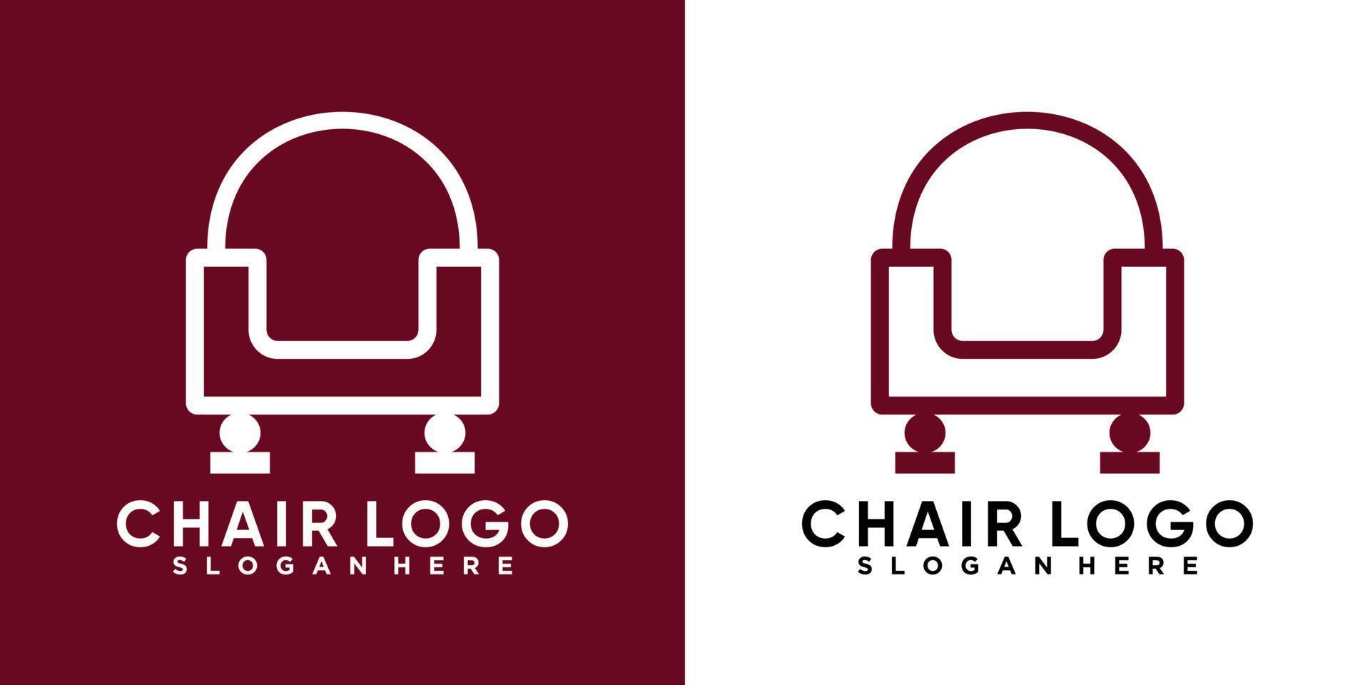 chair logo design with style and cretive concept vector