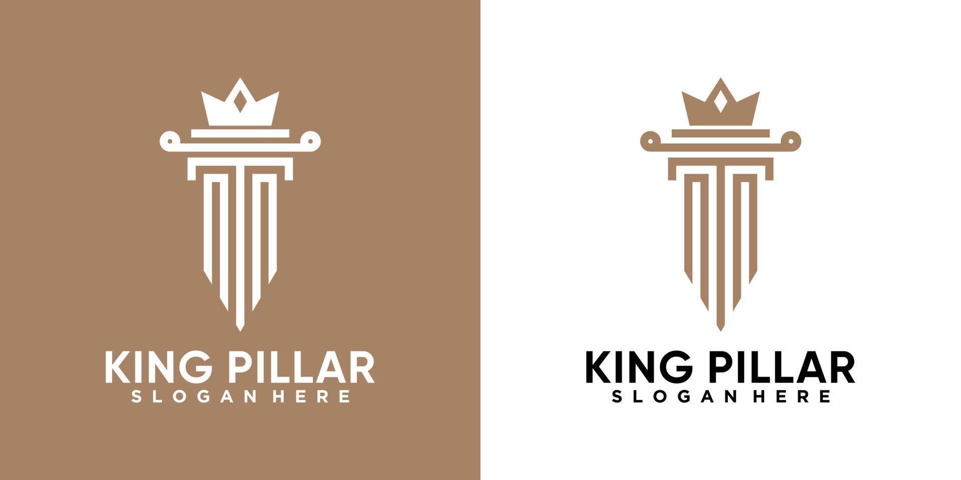 pillar and crown king logo design with style and cretive concept vector