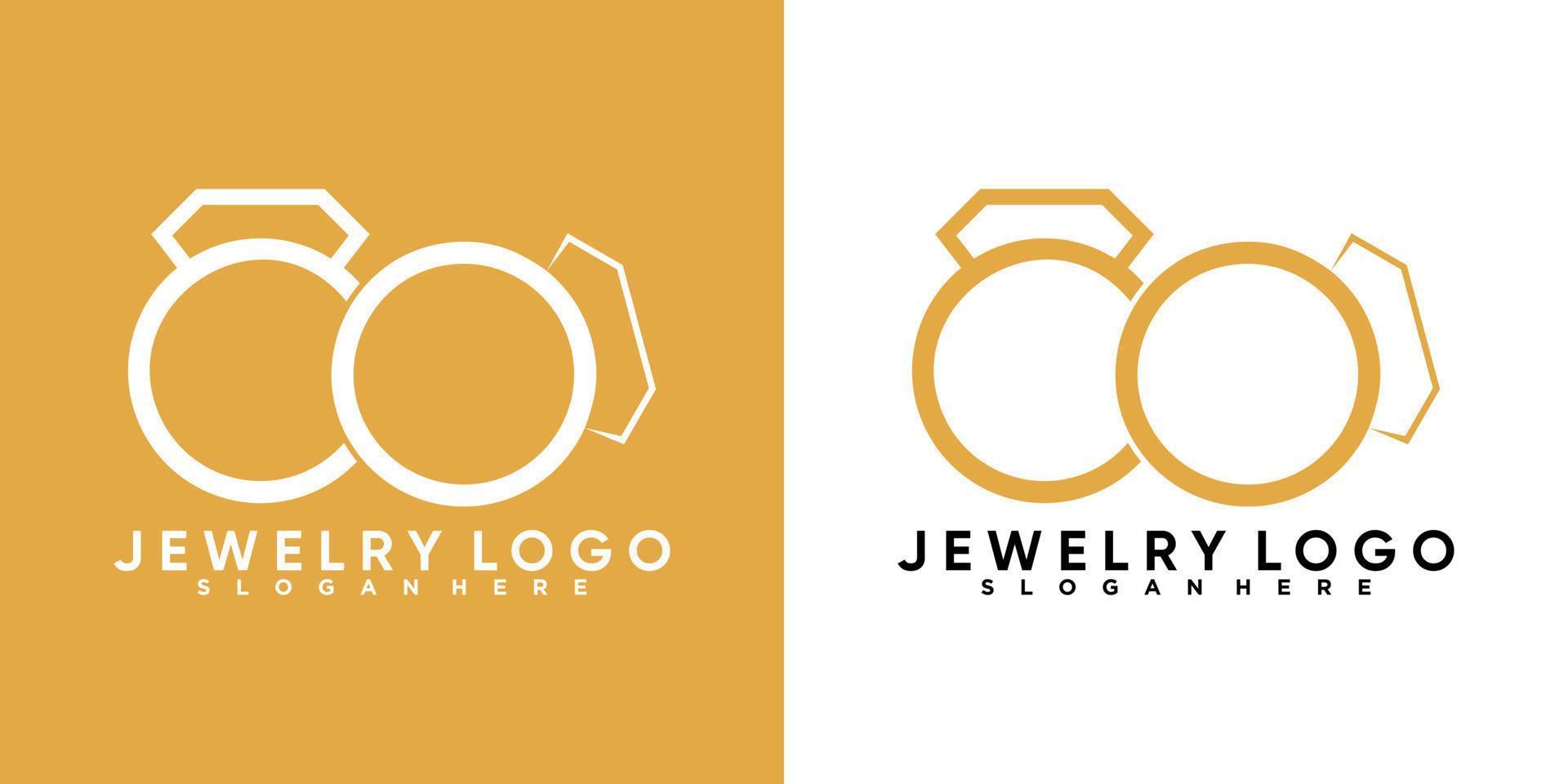 diseño de logotipo de anillo y diamante con estilo y concepto creativo vector