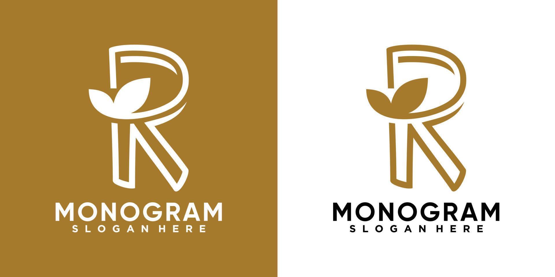 latter r and leaf logo design with style and creative concept vector