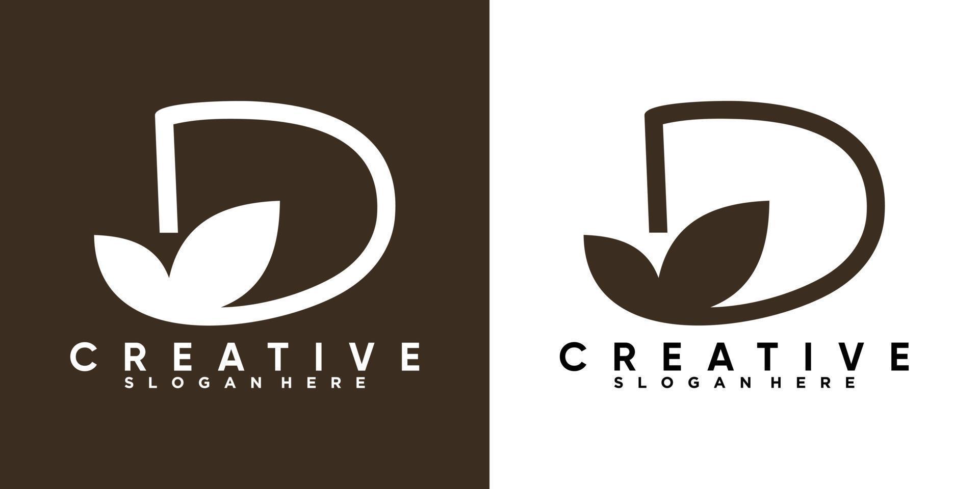 latter d and leaf logo design with line art and creative concept vector