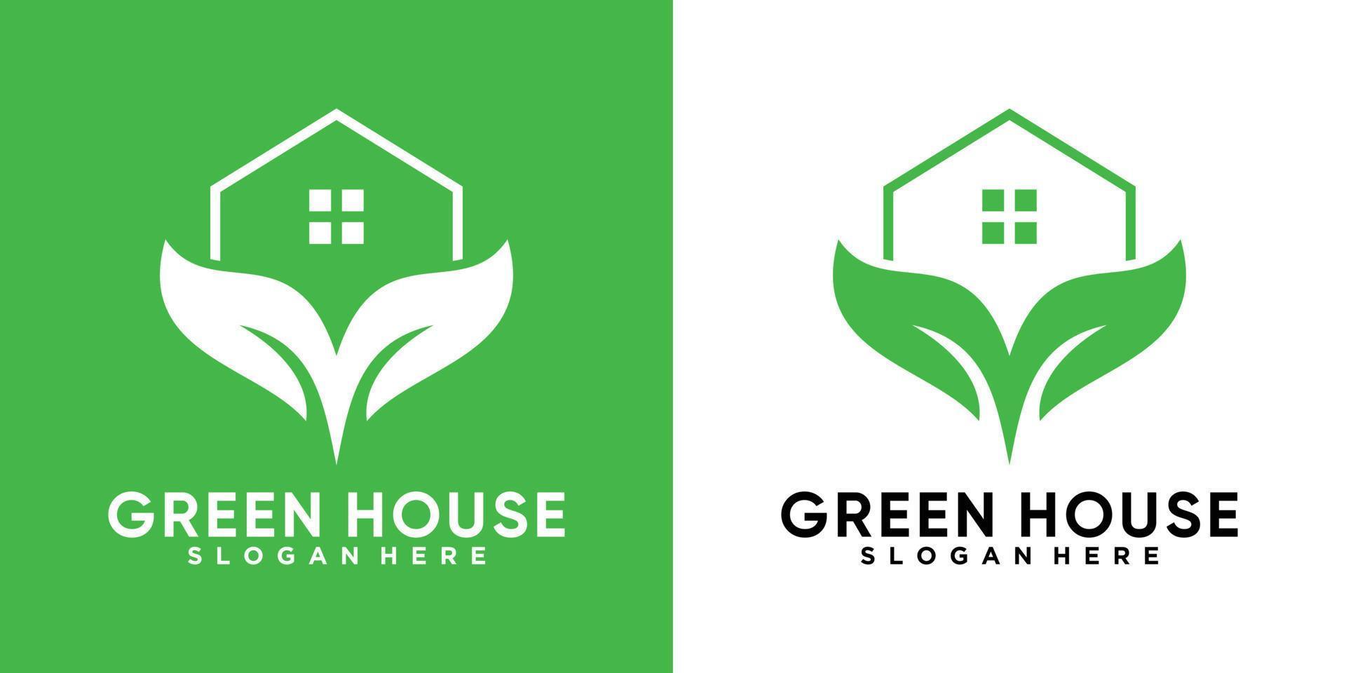 green house logo design with creativ concept vector