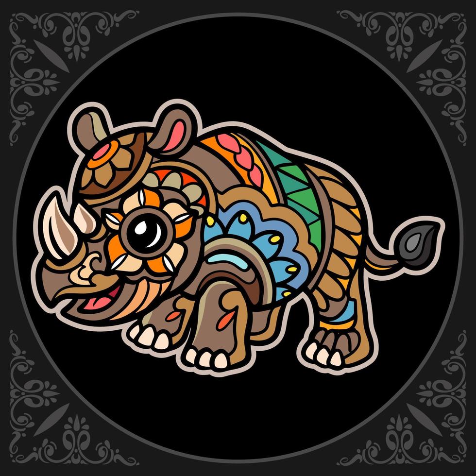 Colorful Rhinoceros mandala arts isolated on black background vector