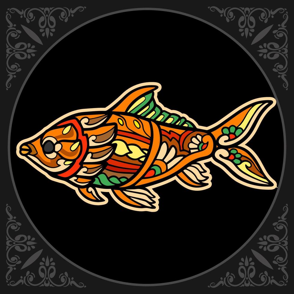 Colorful goldfish mandala arts isolated on black background vector