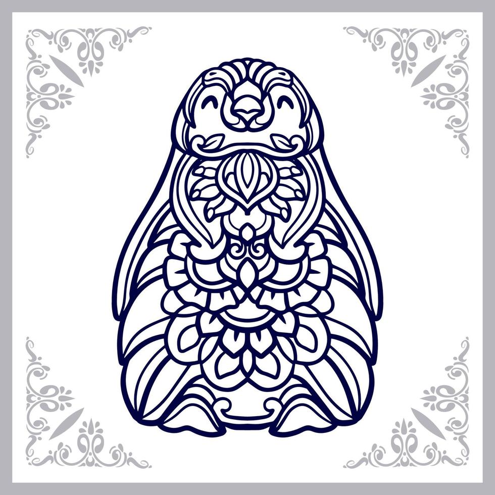 artes mandala pingüino aislado sobre fondo blanco. vector